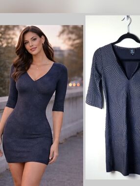 3/$20🎉 Palm Beach Girl Navy Textured Shift Dress XS V-Neck Short Sleeve